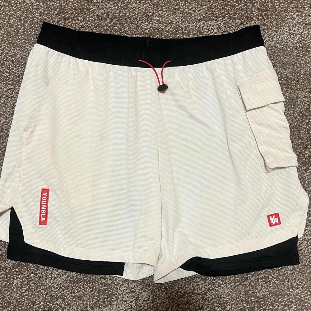 YoungLA Men's White and Black Athletic Shorts